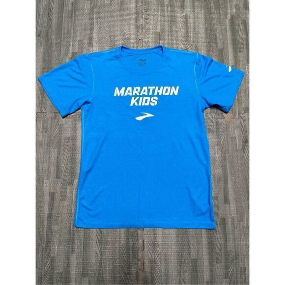 Brooks Shirt Adult Size S Blue/ White "Maraton Kids" Logo Mens - Picture 1 of 5